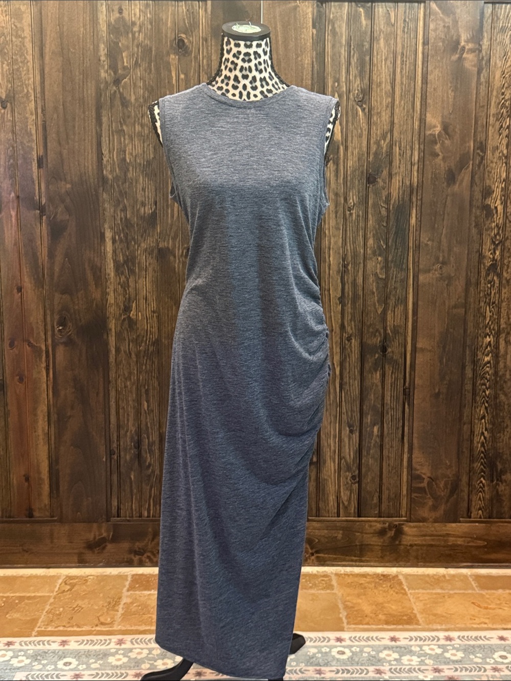 Treasure & Bond Heather Navy Sleeveless Side-Drape Maxi Dress